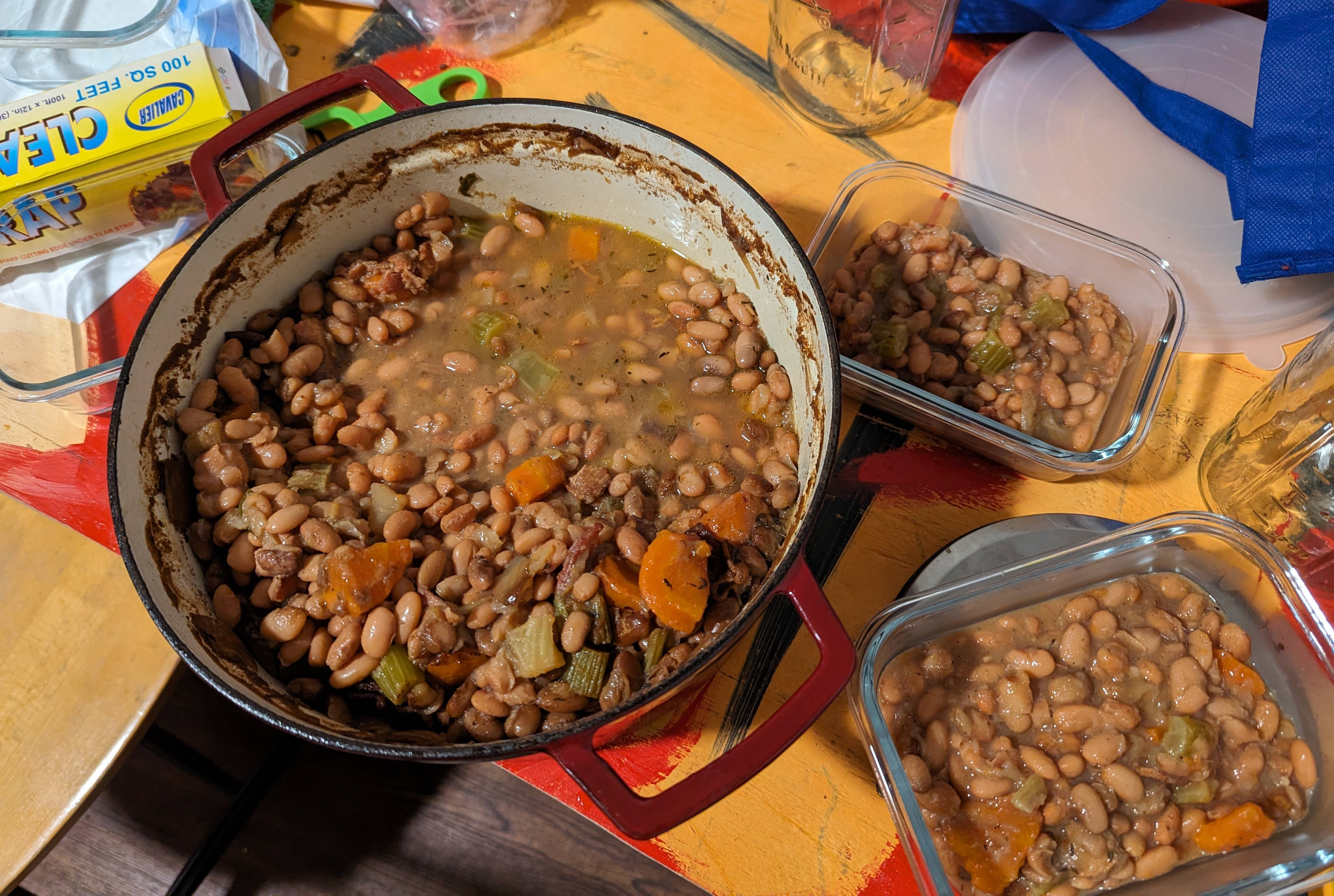 A pot full of bean stew.