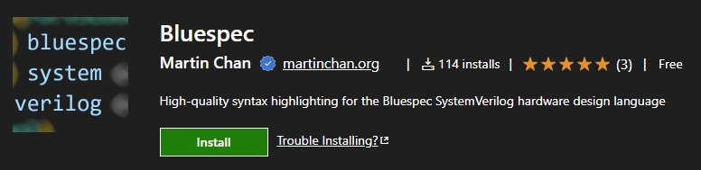 VS Code marketplace header for my extension, showing 114 installs and 3 reviews